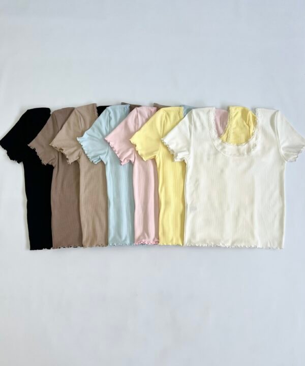 2222-REMERA MORLEY FINO CUELLO CON PUNTILLA Y RULOTTE MANGA CORTA