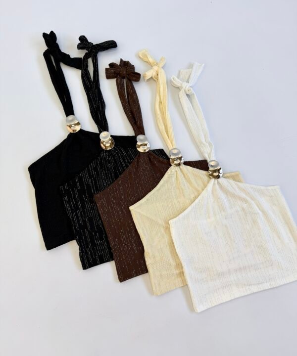 2101/TB-TOP TUL BRILLO HALTER HEBILLA DOBLE CIRCULO CON TIRA ANCHA PARA ATAR