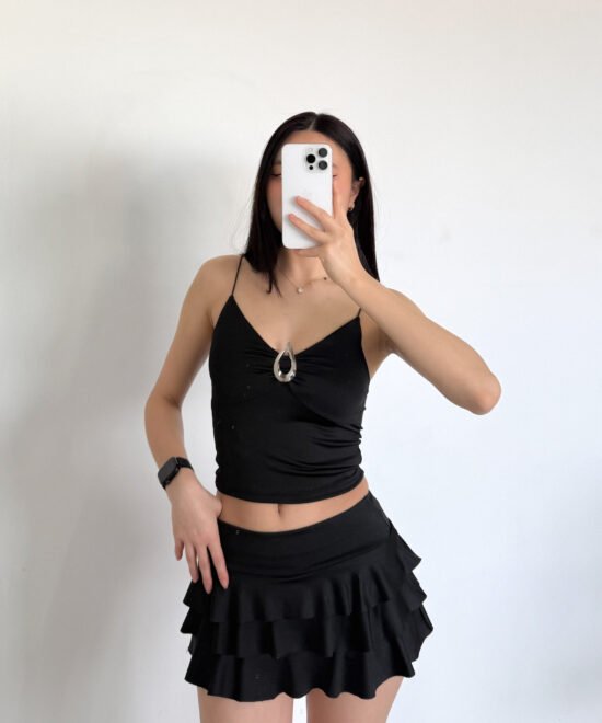 643/M-Pollera Microfibra Con Short 3 Volados - Imagen 7
