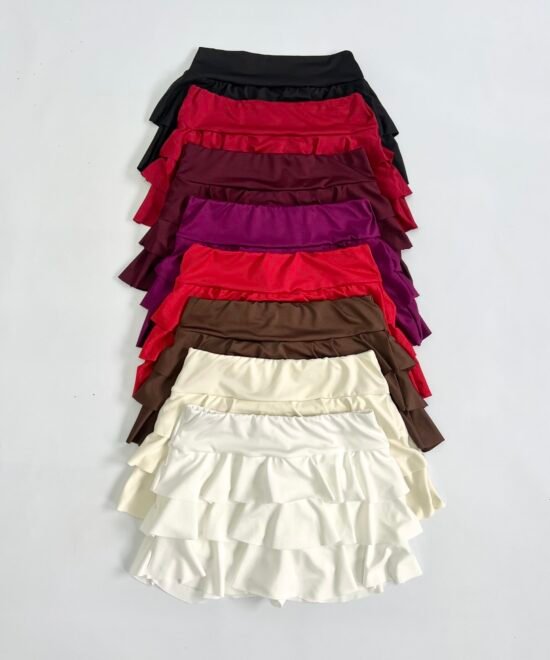 643/M-Pollera Microfibra Con Short 3 Volados - Imagen 3