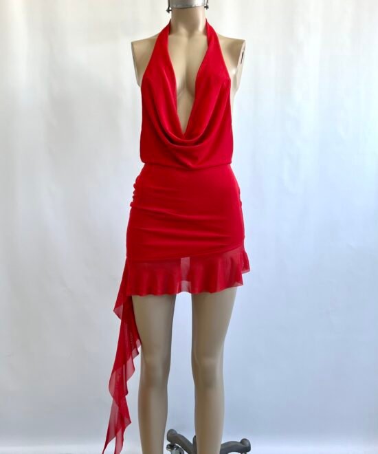 497/T-Vestido Tul Liso Marilyn Buche Recorte Irregular Con Volado Caido Pico - Imagen 5