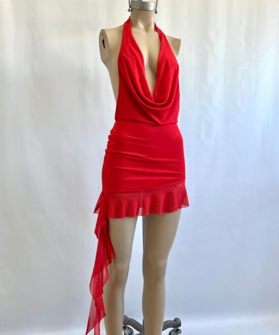 497/T-Vestido Tul Liso Marilyn Buche Recorte Irregular Con Volado Caido Pico - Imagen 6