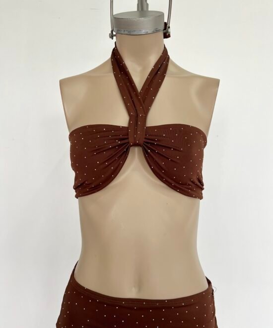 1704/MS-Top Bando Microfibra Brillo Strass Con Tira Ancha Centro Para Atar Cuello - Imagen 4