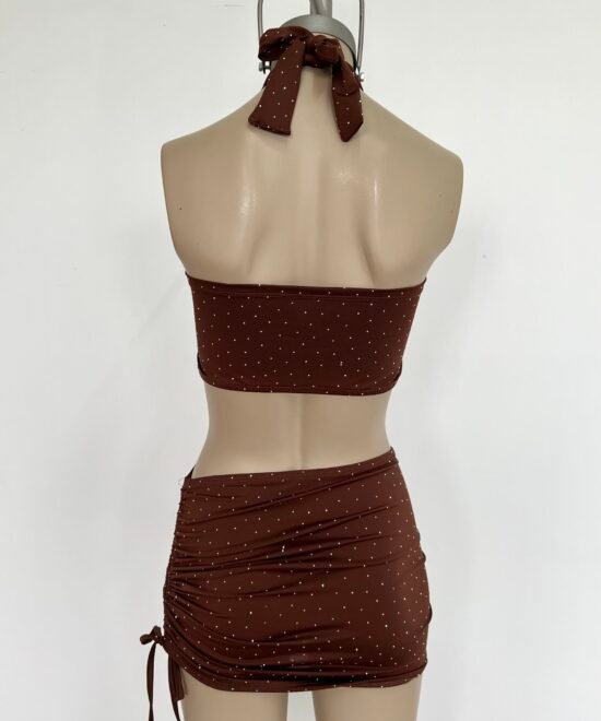 1704/MS-Top Bando Microfibra Brillo Strass Con Tira Ancha Centro Para Atar Cuello - Imagen 5