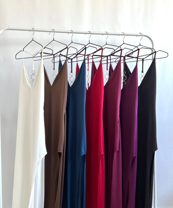 455/M-VESTIDO LARGO MICROFIBRA ESCOTE FORRADO ESPALDA DESCUBIERTA TIRITA CON HEBILLA oOo TRASERA