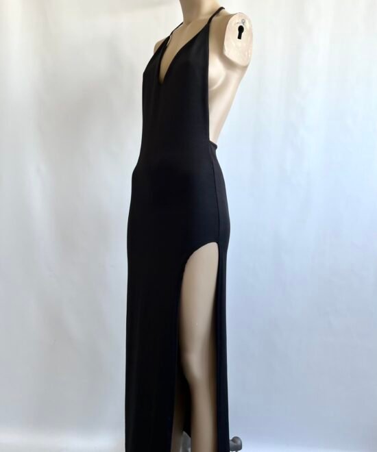 455/M-Vestido Largo Microfibra Escote Forrado Espalda Descubierta Tirita Con Hebilla oOo Trasera - Imagen 3