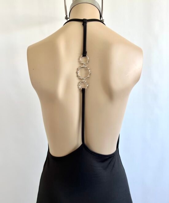 455/M-Vestido Largo Microfibra Escote Forrado Espalda Descubierta Tirita Con Hebilla oOo Trasera - Imagen 4