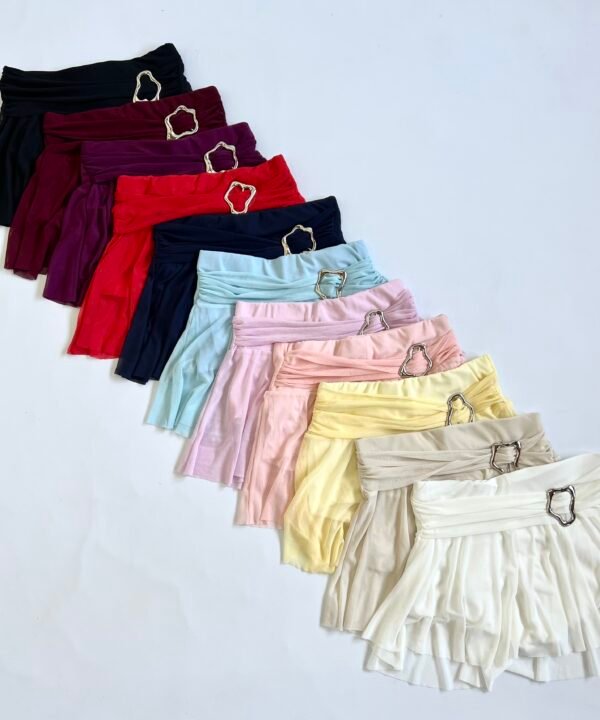 637/T-POLLERA SKORT TUL CINTURON HEBILLA ONDULADO CHICO CON VOLADO Y SHORT