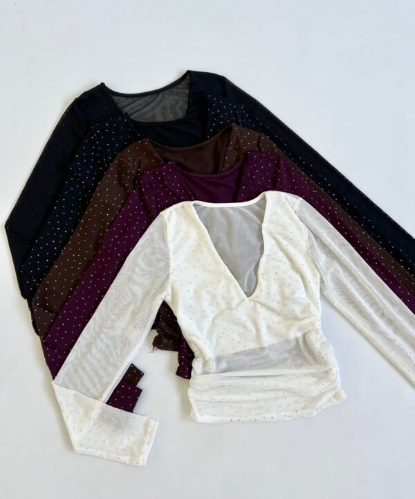 Alternative view of 2369/TS-TOP TUL STRASS ESCOTE V FORRADO MANGA LARGA CON ELASTICO LATERALES FRUNCE