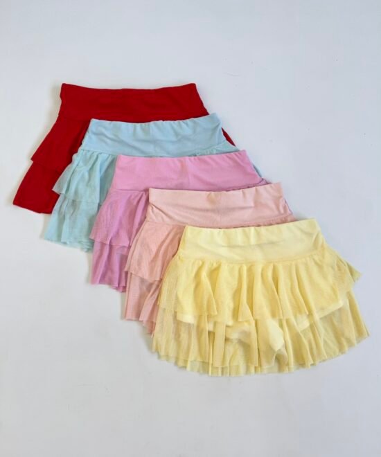 636/T-Pollera Skort Tul Liso Doble Volado Con Elastico Cintura Y Short - Imagen 6