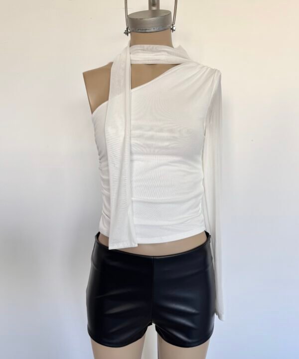 Alternative view of 1840/3T-TOP TUL LISO UNA MANGA CON LAZO CORBATA PARA ATAR CUELLO