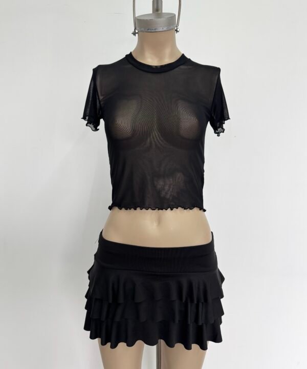 Alternative view of 3699-REMERA TUL LISO MANGA CORTA RULOTTE CON CUELLO REDONDO