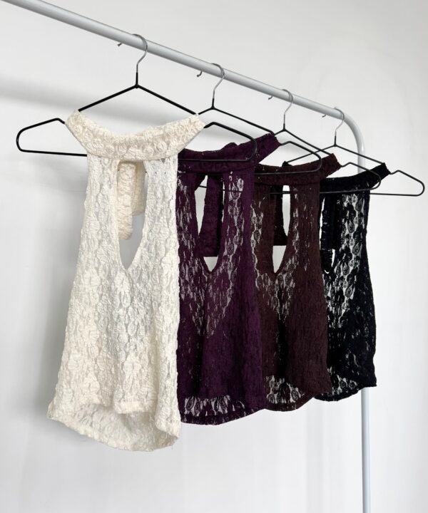 2314/E-TOP ENCAJE ROANE AMERICANA ESCOTE U CON CUELLO HALTER PARA ATAR