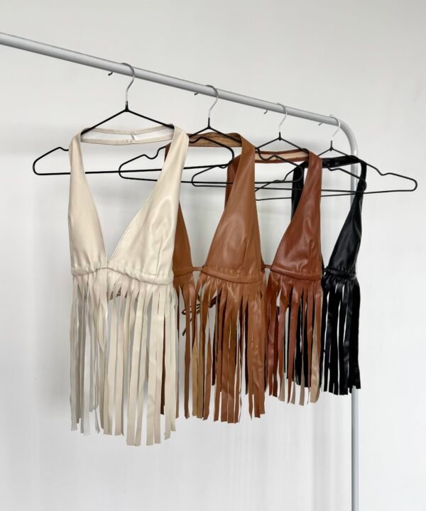 2960/C-TOP CUERINA CORDON FRUNCE BAJO BUSTO Y FLECOS