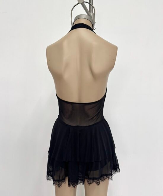 520/T-Vestido Tul Liso Marilyn Buche Caido Con Doble Volado Puntilla Flecos Y Short Interno - Imagen 3
