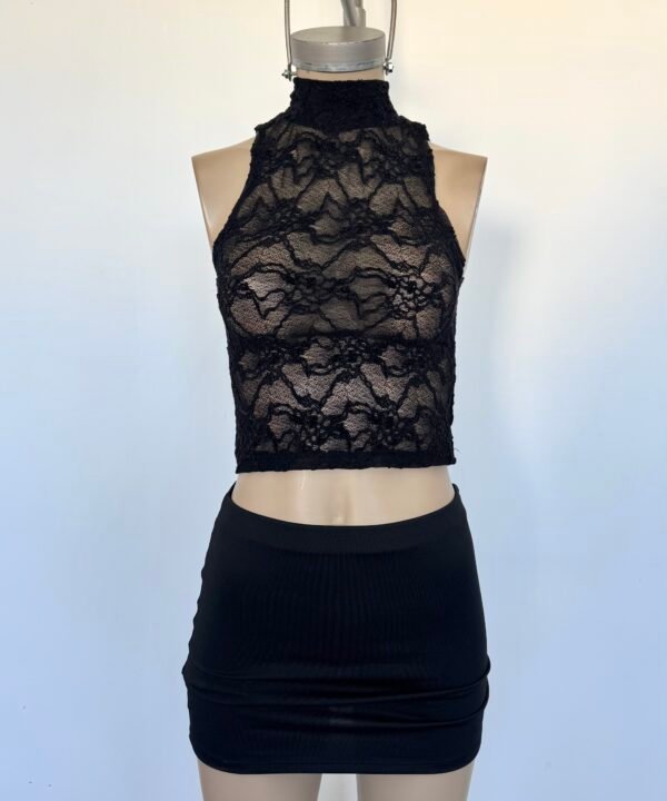 Alternative view of 2078/EV-TOP MUSCULOSA ENCAJE VELVET MEDIA POLERA