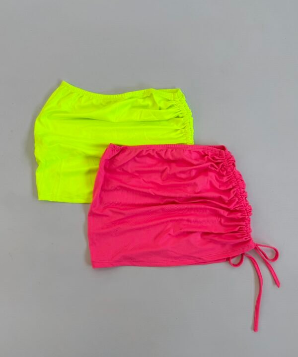 607/FL-Pollera Microfibra Fluor Lateral Frunce Cordon