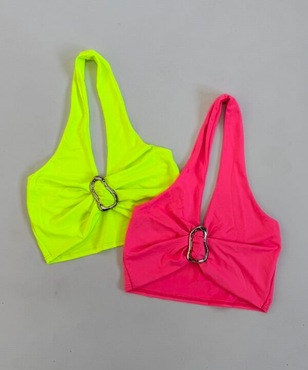 1727/FL-TOP MICROFIBRA FLUOR MARILYN CON HEBILLA ONDULADO CENTRO