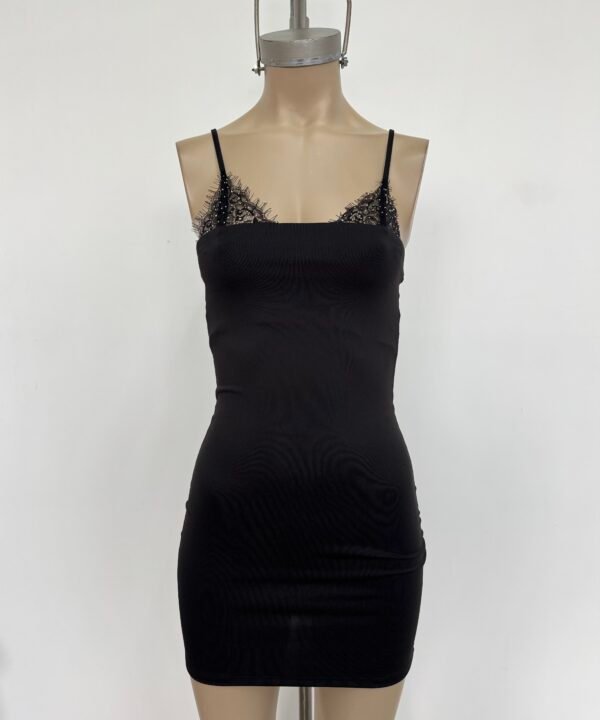 Alternative view of 466/M-Vestido Microfibra Con Semicorpiño Puntilla Strass Pechera Forrado