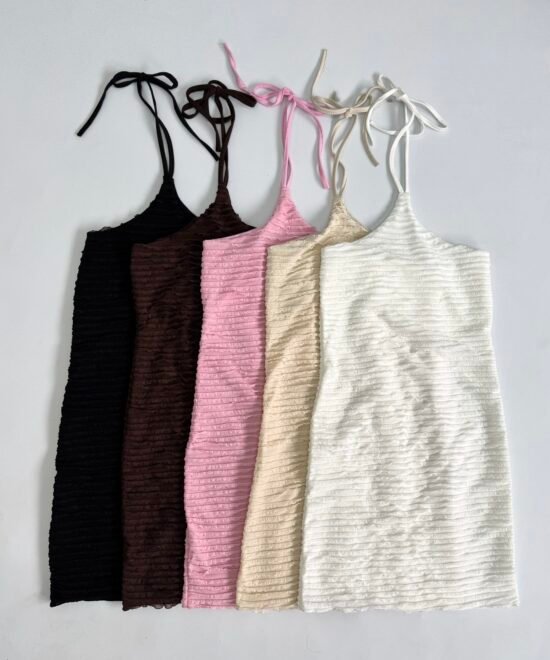 482/R-Vestido Mini Ruffle Halter Tira Para Atar Cuello Pechera Forrado - Imagen 3