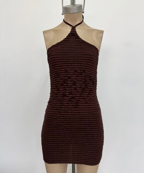 482/R-Vestido Mini Ruffle Halter Tira Para Atar Cuello Pechera Forrado - Imagen 4