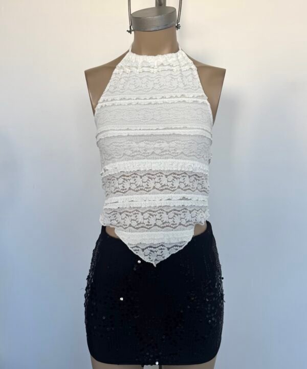 Alternative view of 2432/E-Top Encaje Voladito Maura Halter Con Tira Frunce Para Atar Cuello Y Pico