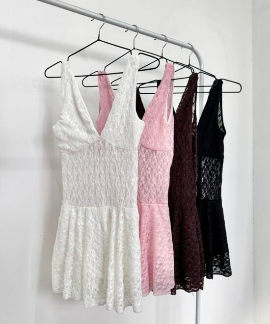 470/EO-Vestido Musculosa Encaje Olimpia Pechera Forrado Con Volado Y Short Espalda U - Imagen 5
