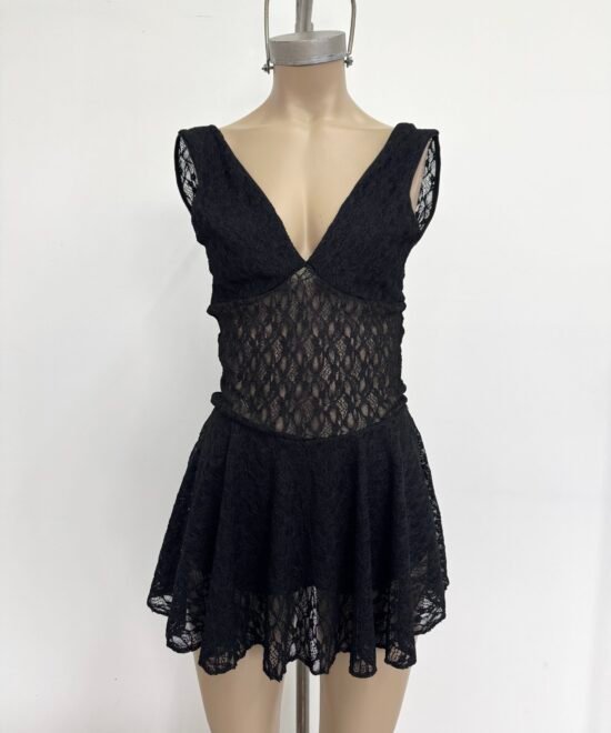 470/EO-Vestido Musculosa Encaje Olimpia Pechera Forrado Con Volado Y Short Espalda U - Imagen 6