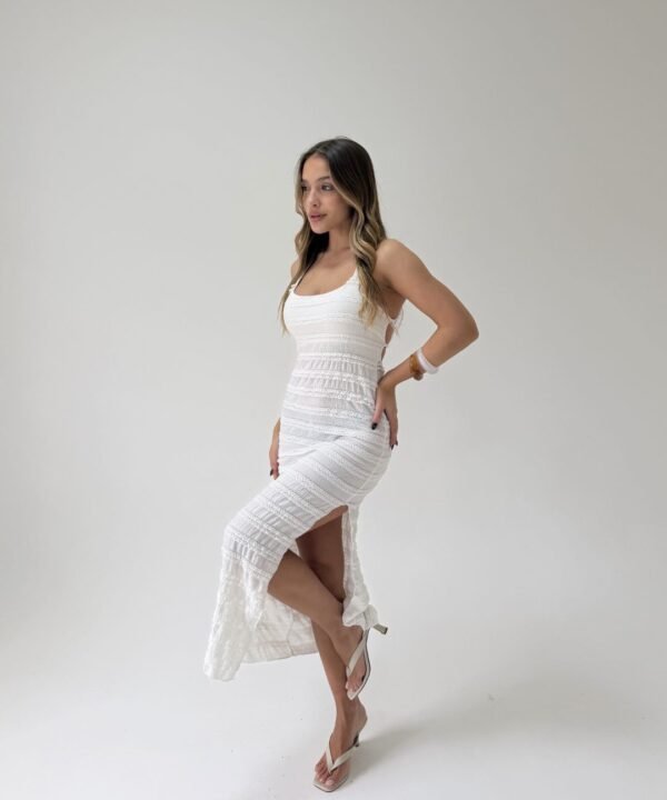 510/RB-Vestido Ruffle Bruna Midi Espalda Descubierto Con Ganchitos Y Tiras Para Cruzar