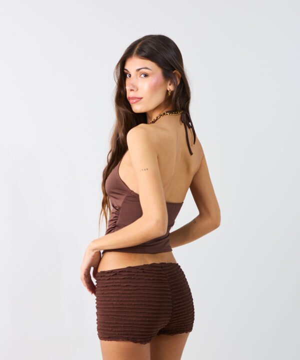 Alternative view of 2715/M-Top Microfibra Halter Americana Con Cordon Frunce Cuello Para Atar Y Laterales Frunce