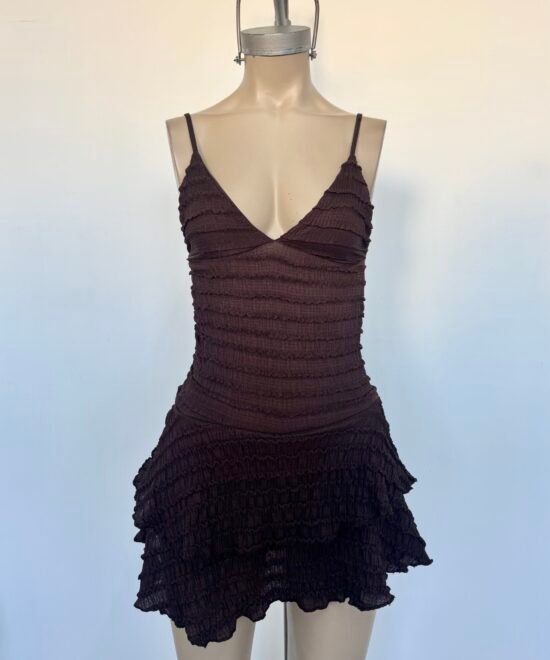 285/R-Vestido Ruffle Oriana Tirita Pechera Forrado Con Doble Volado Y Short Interno - Imagen 5