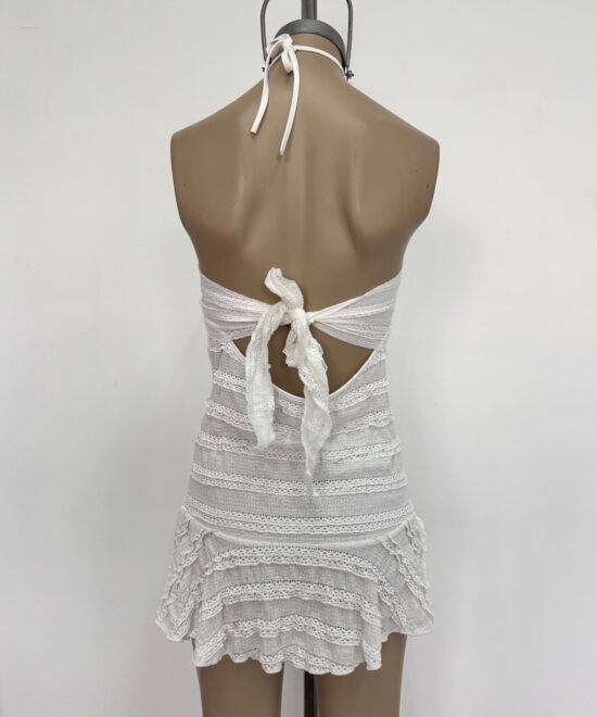 494/RB-Vestido Ruffle Bruna Halter Tira Para Atar Cuello Con Lazo Para Atar Atras Y Volado Abajo - Imagen 4