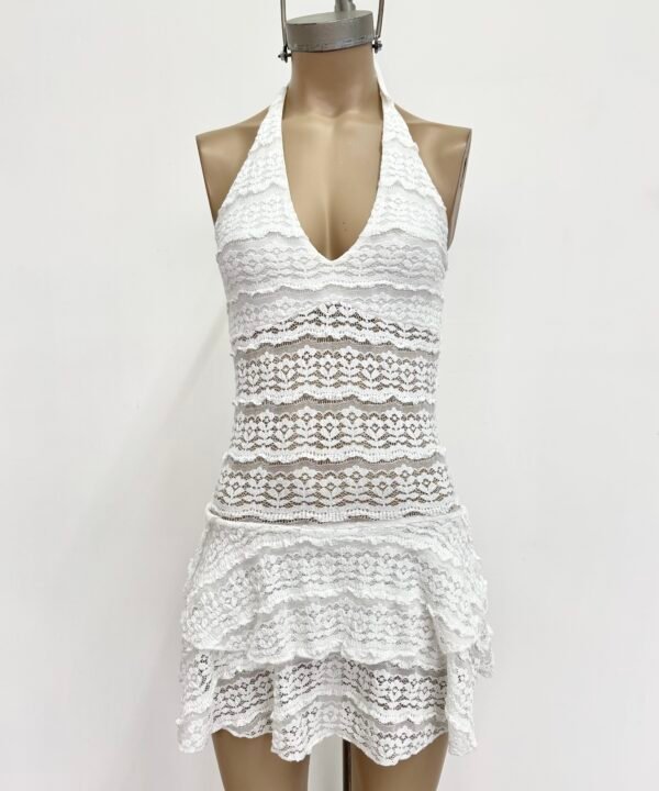 Alternative view of 521/EM-Vestido Encaje Missha Pechera Halter Tira Para Atar Cuello Cruzado Con Doble Volado Y Short Interno