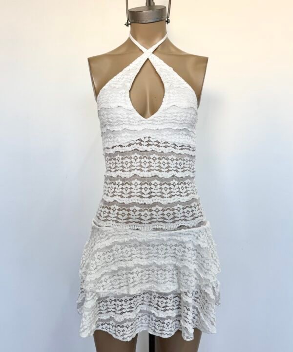 Alternative view of 521/EM-Vestido Encaje Missha Pechera Halter Tira Para Atar Cuello Cruzado Con Doble Volado Y Short Interno