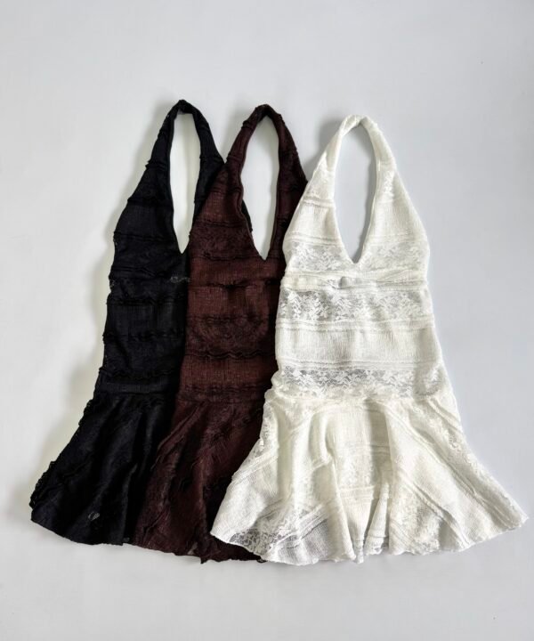 463/ER-Vestido Marilyn Encaje Ruffle Pechera Forrado Con Volado Grande Y Short Interno