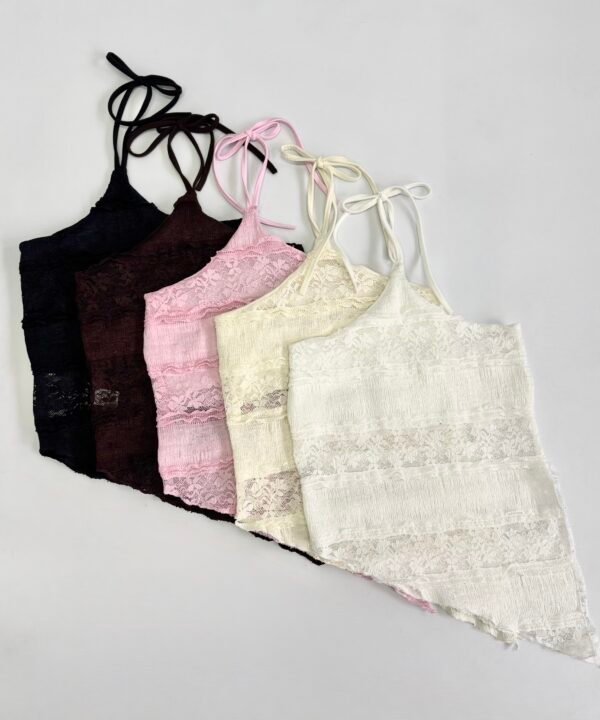 1918/ER-Top Encaje Ruffle Halter Choker Para Atar Cuello Con Pico Y Tajo Lateral