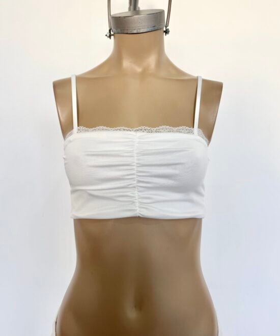 1771/M-Croptop Microfibra Tirita Bando Recto Puntilla Forrado Centro Frunce - Imagen 3