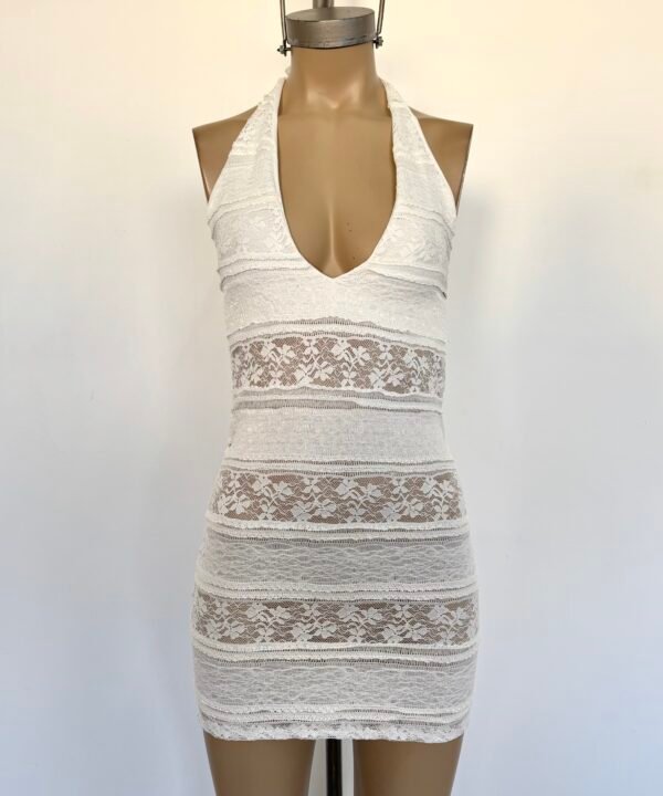 Alternative view of 509/ER-Vestido Encaje Ruffle Halter Cruzado Para Atar Cuello