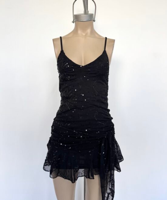 498/TL1-Vestido Tirita Tul Lentejuela Estrella Luna Escote V Con Lazo Para Atar Cintura Y Volado Abajo - Imagen 3