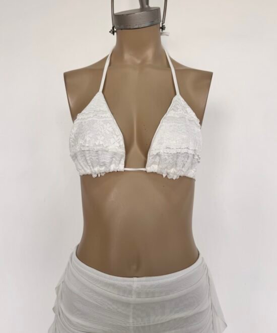 1948/ER-Corpiño Encaje Ruffle Frunce Cordon Bajo Con Pechera Forrado Y Tira Para Atar - Imagen 3