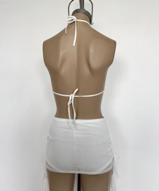 1948/ER-Corpiño Encaje Ruffle Frunce Cordon Bajo Con Pechera Forrado Y Tira Para Atar - Imagen 4