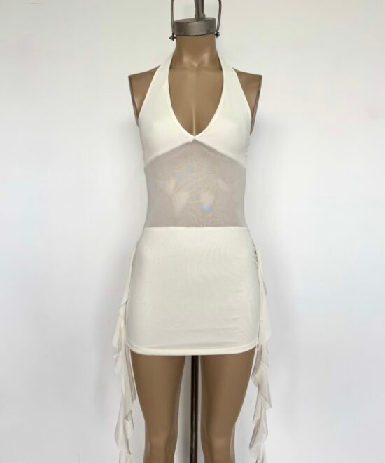 476/T-Vestido Marilyn Tul Liso Forrado Pechera Y Pollera Con Volados Caidos Laterales - Imagen 3