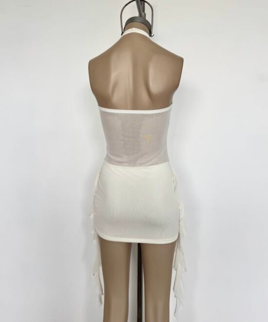 476/T-Vestido Marilyn Tul Liso Forrado Pechera Y Pollera Con Volados Caidos Laterales - Imagen 4