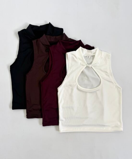 1429/M-Top Musculosa Microfibra Cuello Mao Aplique Alamar Con Abertura Busto