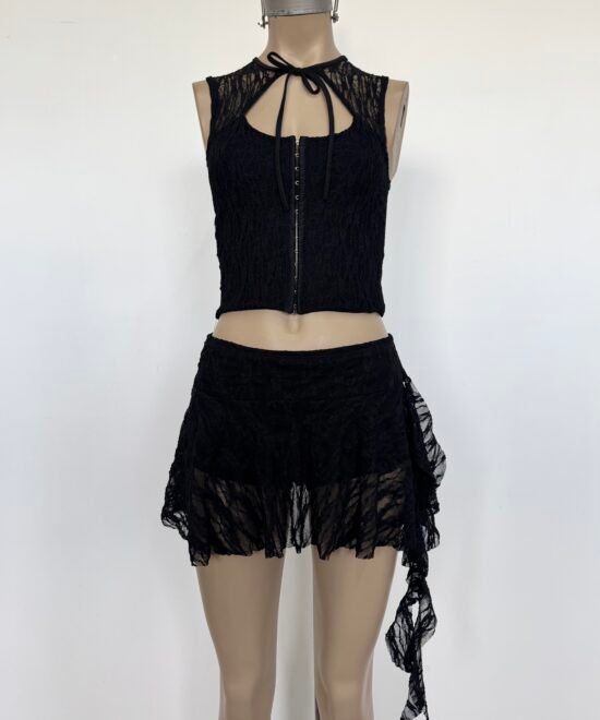 648/ET-Pollera Encaje Tere Volado Grande Con Cintura Volado Caido Lateral Y Short Interno - Imagen 3