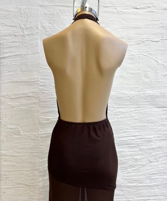 469/T-Vestido Largo Tul Liso Marilyn Buche Caido Forrado Con Pollera Irregular Tajo Adelante - Imagen 4