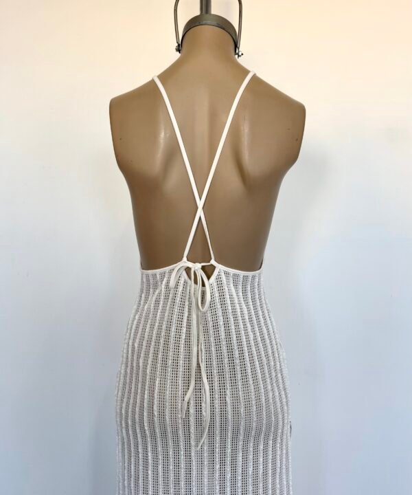 496/CR-Vestido Largo Crochet Kerlina Americana Con Tira Cruce Atras Y Tajo Laterales - Imagen 7
