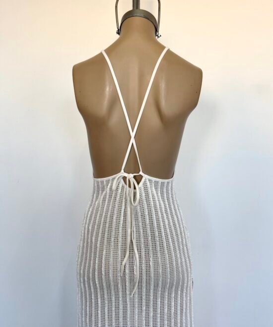 496/CR-Vestido Largo Crochet Kerlina Americana Con Tira Cruce Atras Y Tajo Laterales - Imagen 7