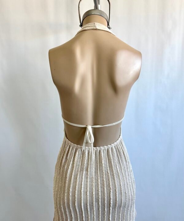 443/CR-Vestido Largo Crochet Kerlina Marilyn Forrado Con Cordon Bajo Busto Y Tajo Lateral - Imagen 8