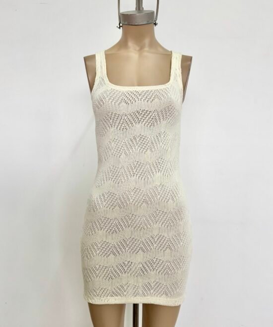 418/CR-Vestido Tejido Crochet Beach Grueso Escote Cuadrado - Imagen 3